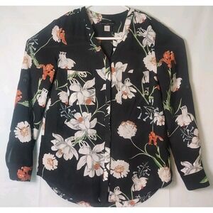Simply Styled by Sears Size M Black Multi-Colored Long-Sleeved Leaf Floral Desig